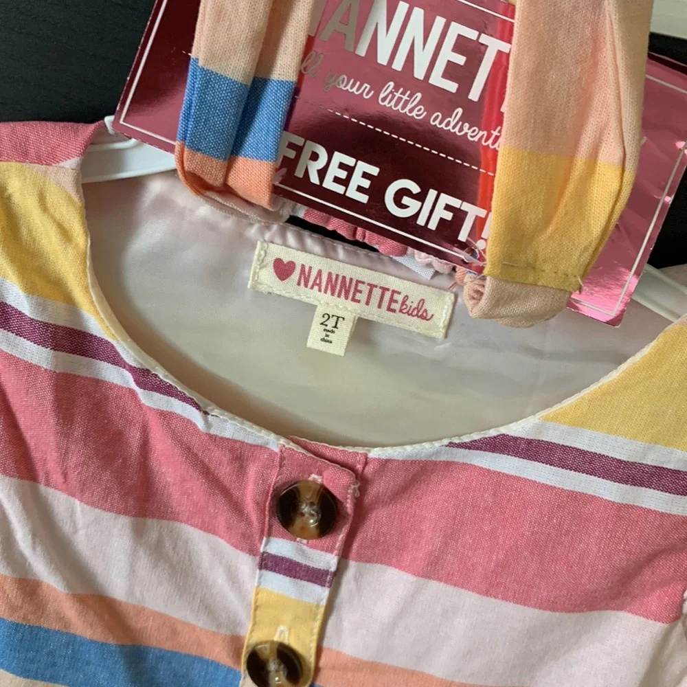 Nannette Kids Toddler Girls Short Sleeve Button Front Dress